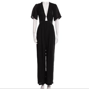 Reformation Black Silk V-neck Jumpsuit